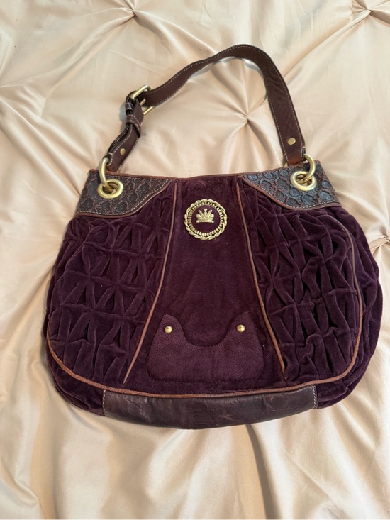 Juicy Couture Handbags - Juicy Couture Plum Velvet Shoulder Bag with Gold Emblem. Rare, vintage, bag.